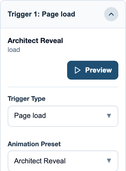 Architect Reveal with its event and preview controls.