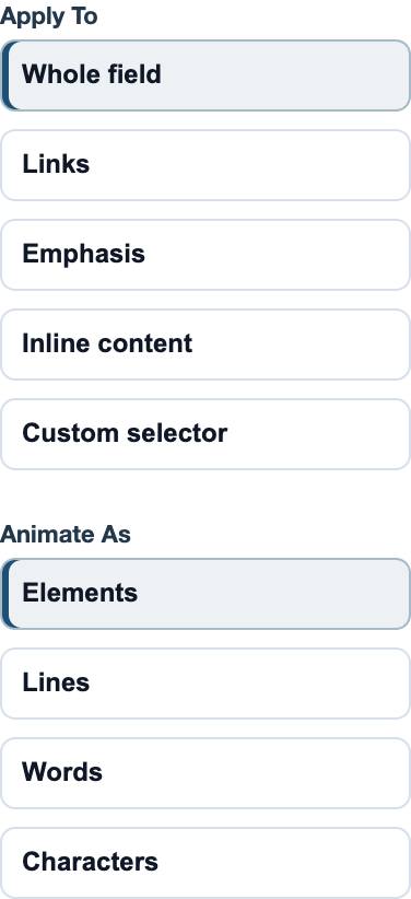 Native Apply To and Animate As choices for the selected text.
