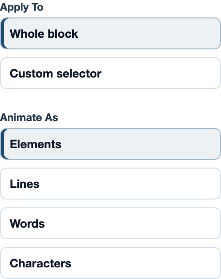 Native Apply To and Animate As choices for the selected text.