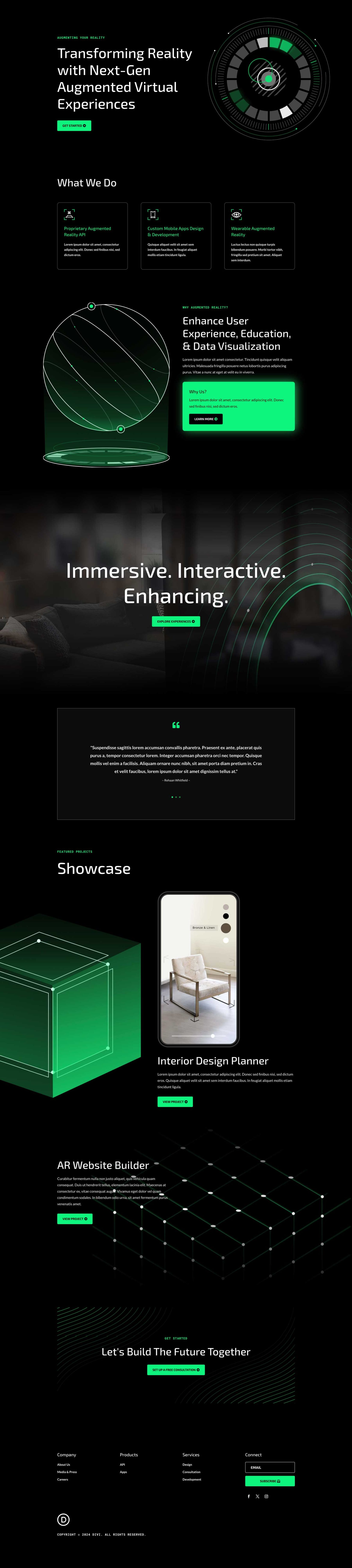 Augmented Reality Landing Page layout preview