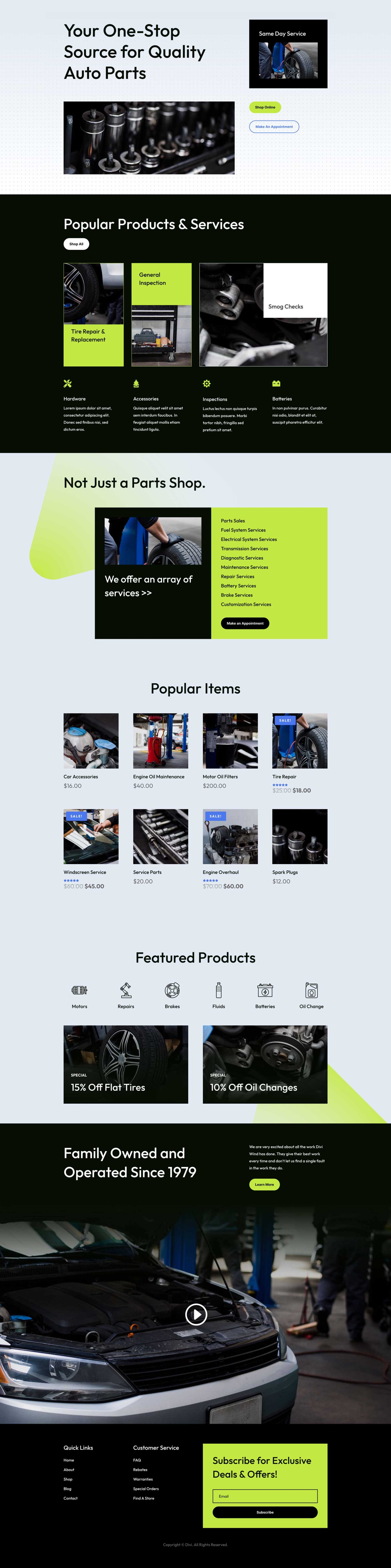 Auto Parts Landing Page layout preview