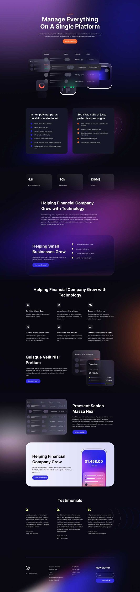 Financial Technology Landing Page layout preview