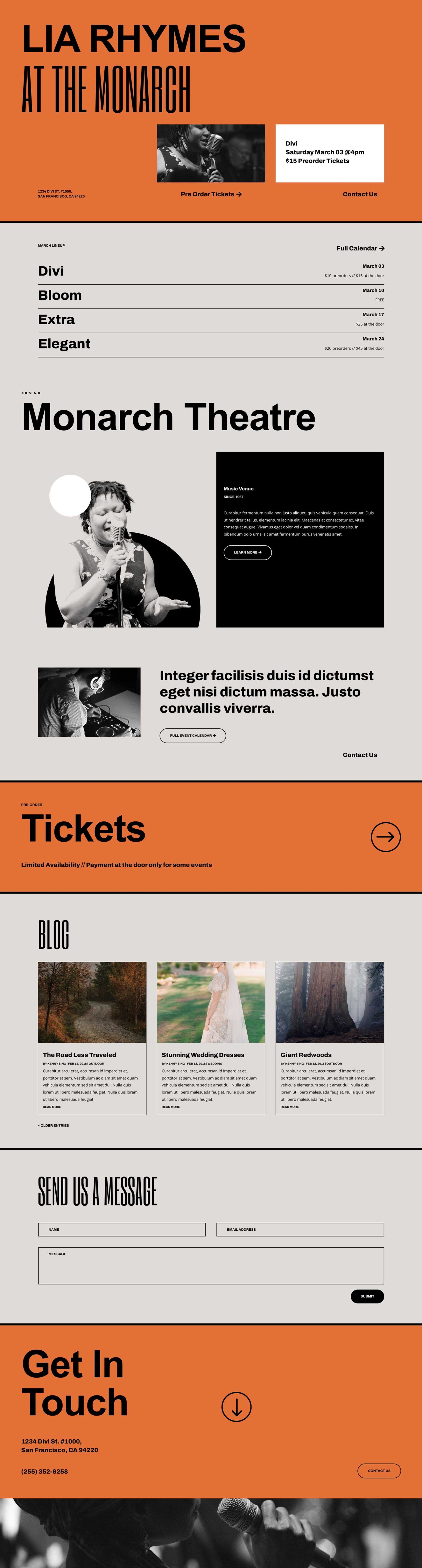 Music Venue Landing Page layout preview