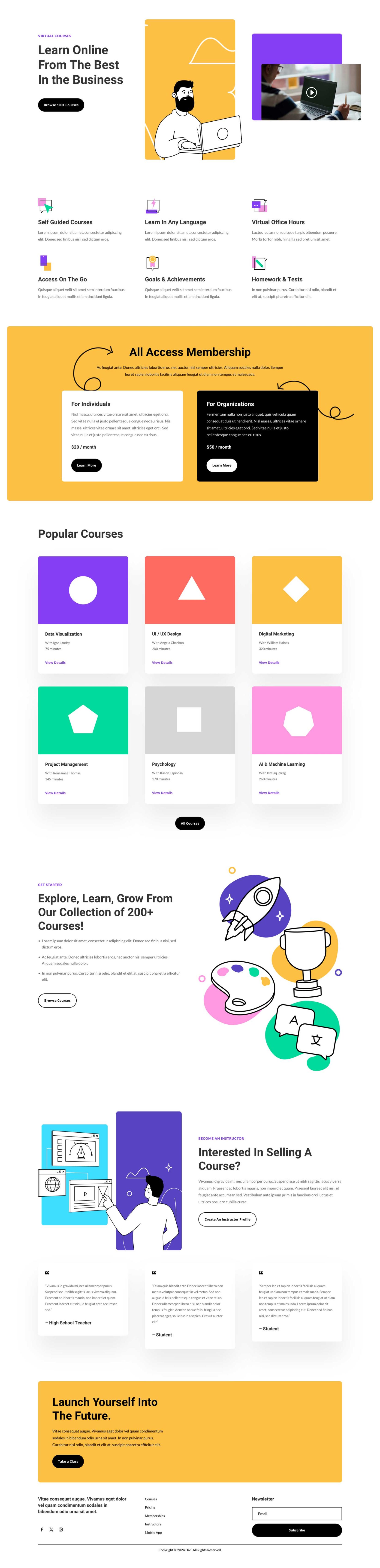 Online Learning Landing Page layout preview