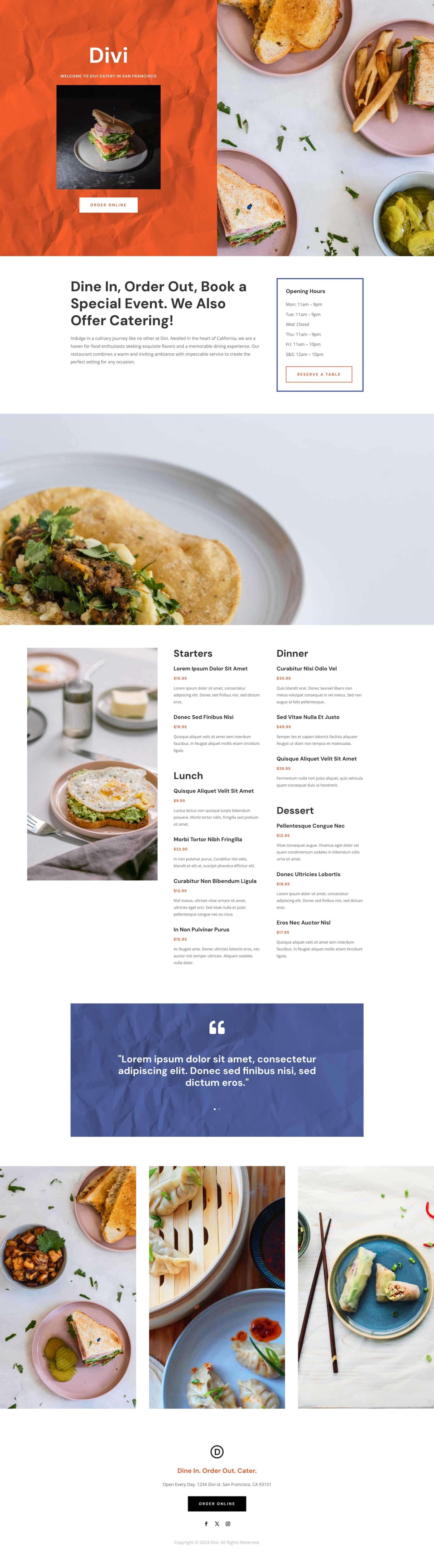 Eatery Landing Page layout preview