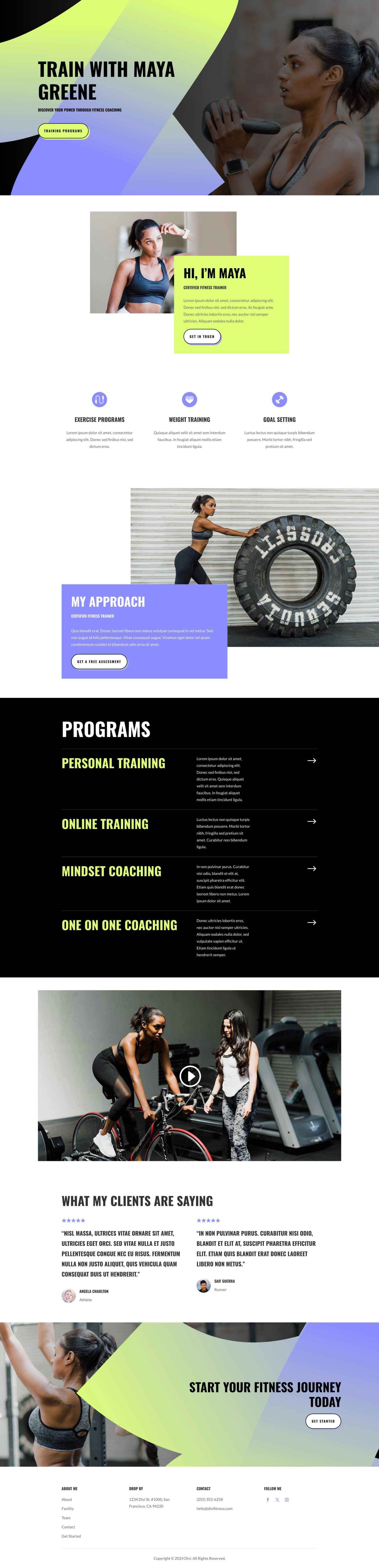 Fitness Trainer Landing Page layout preview